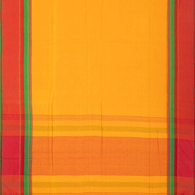 Mango Yellow Bengal Cotton Saree With Contrast Border