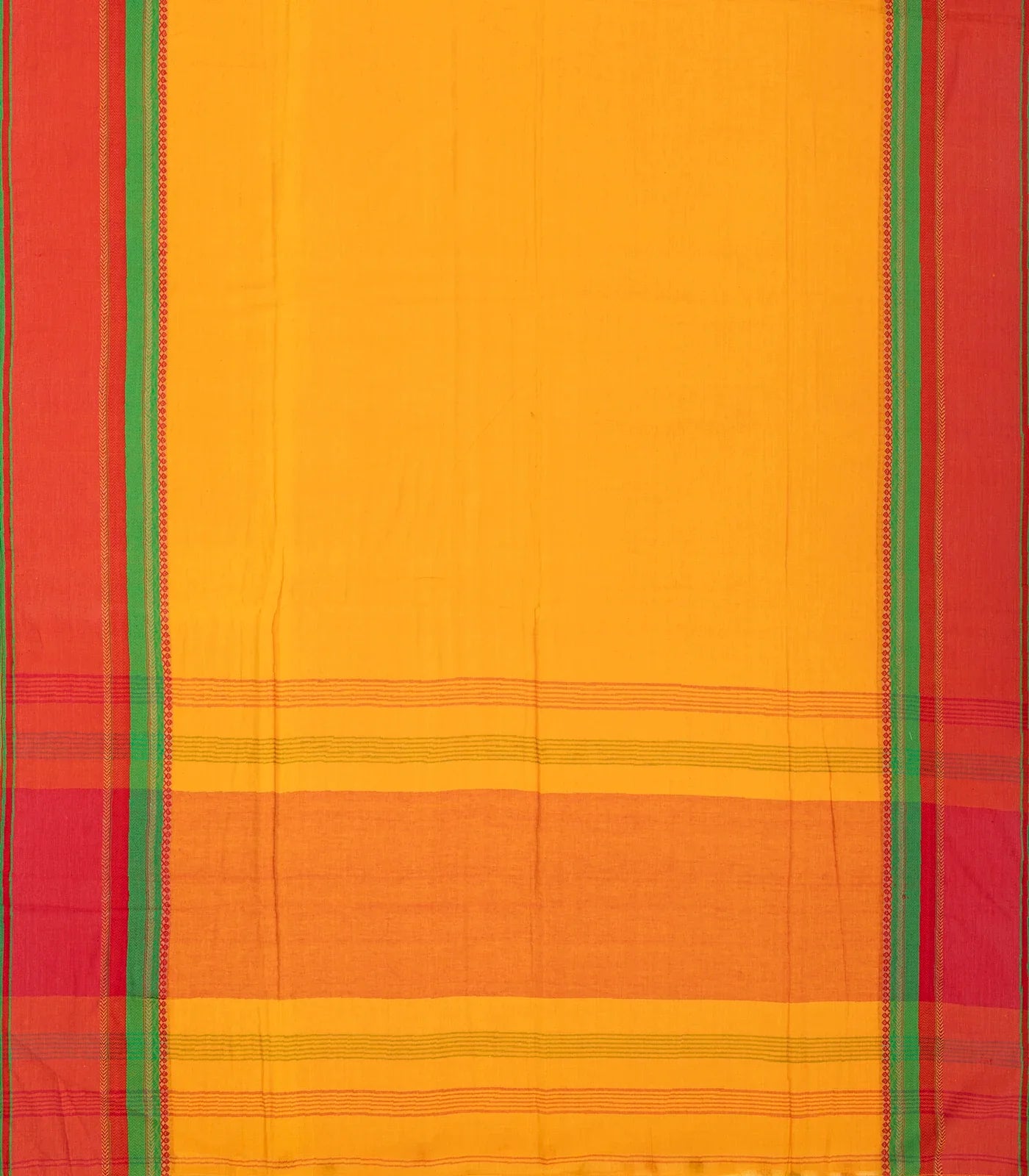 Mango Yellow Bengal Cotton Saree With Contrast Border