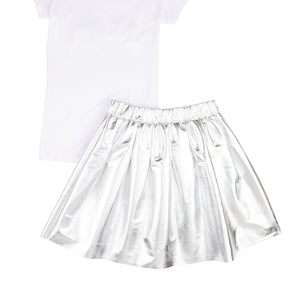 Girls Baby Girl Studded Tee and Metallic Pleated Skirt