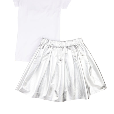 Girls Baby Girl Studded Tee and Metallic Pleated Skirt