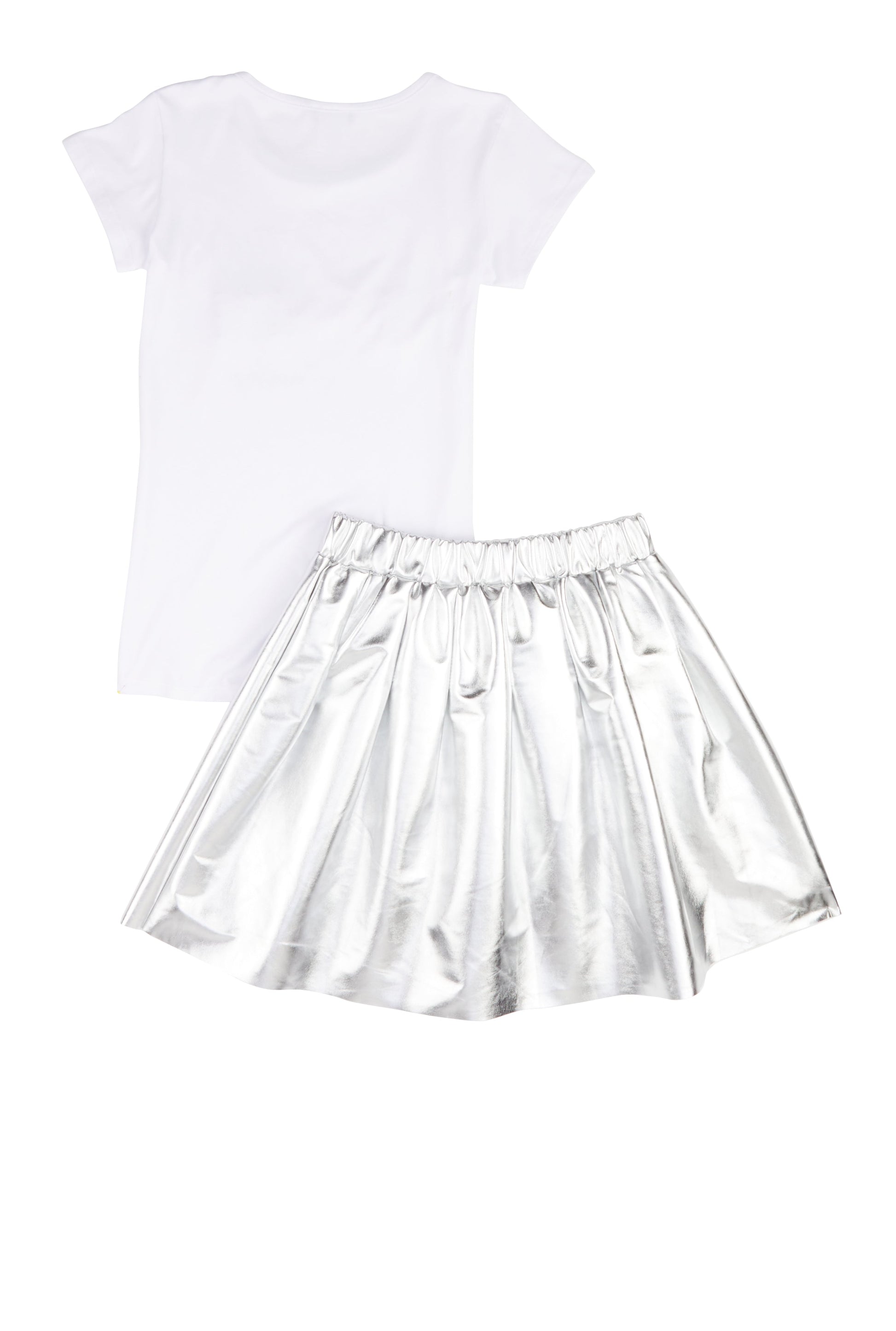 Girls Baby Girl Studded Tee and Metallic Pleated Skirt