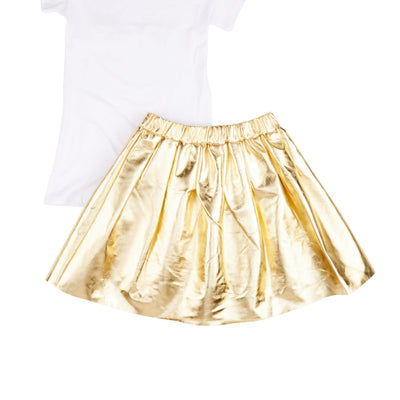 Girls Baby Girl Studded Tee and Metallic Pleated Skirt