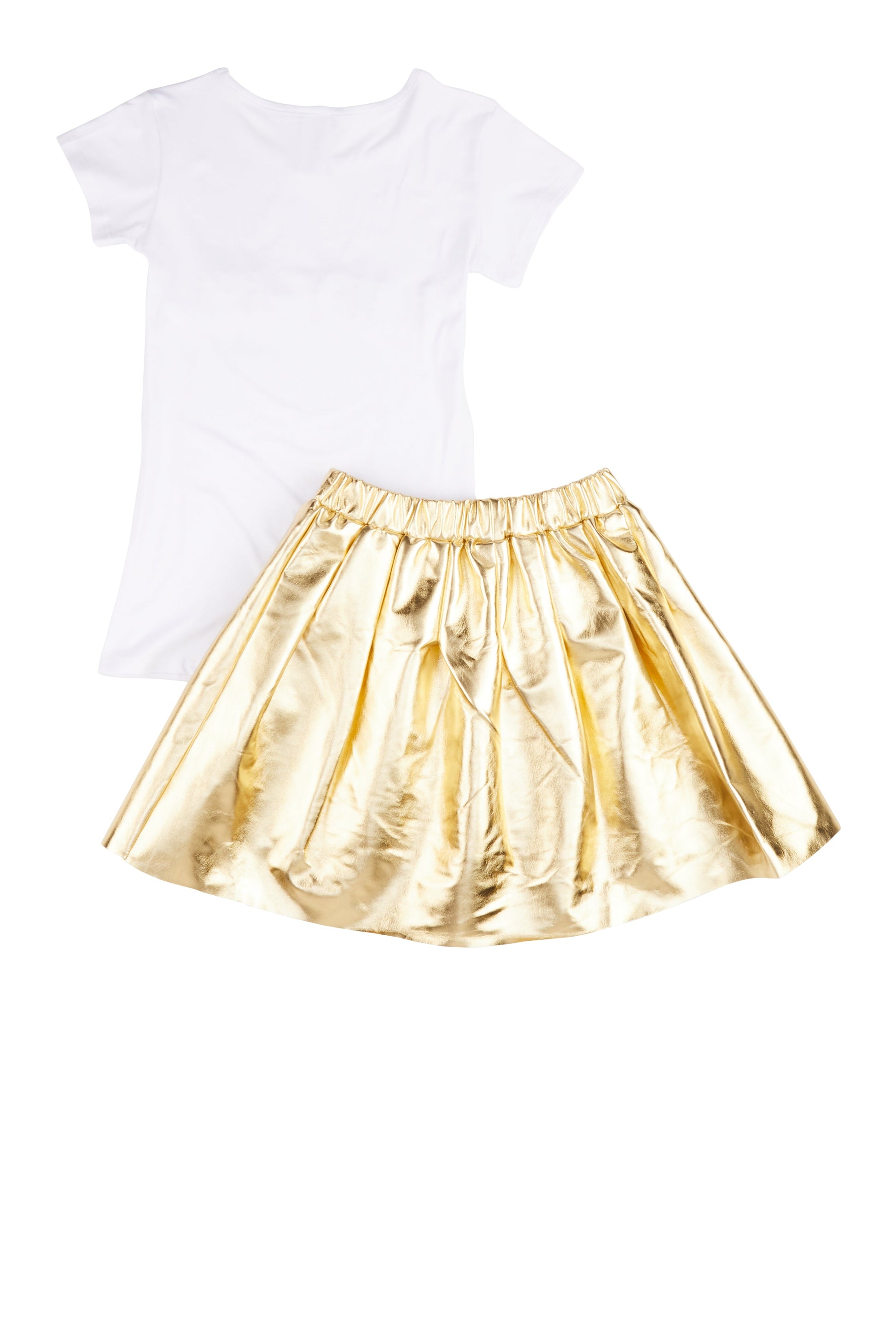 Girls Baby Girl Studded Tee and Metallic Pleated Skirt