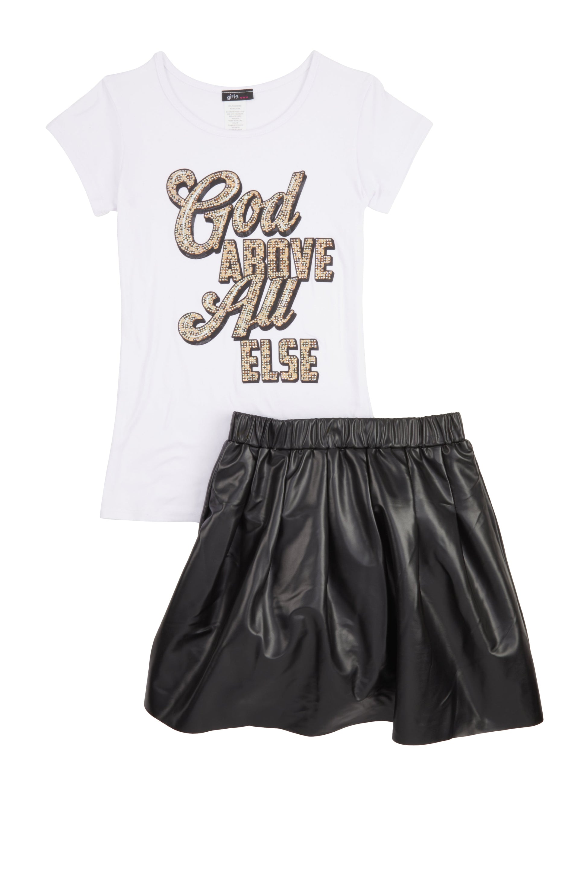 Girls God Above All Else Tee and Pleated Skirt