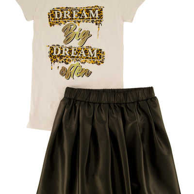 Girls Dream Graphic Print Top and Faux Leather Skort