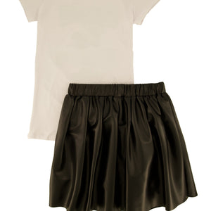 Girls Dream Graphic Print Top and Faux Leather Skort