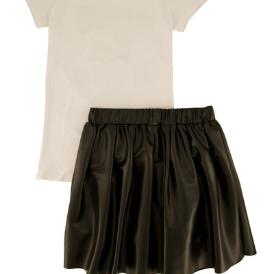 Girls Dream Graphic Print Top and Faux Leather Skort