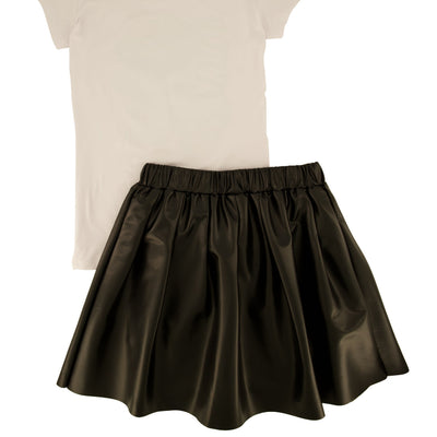 Girls Love Graphic Tee and Faux Leather Pleated Skirt