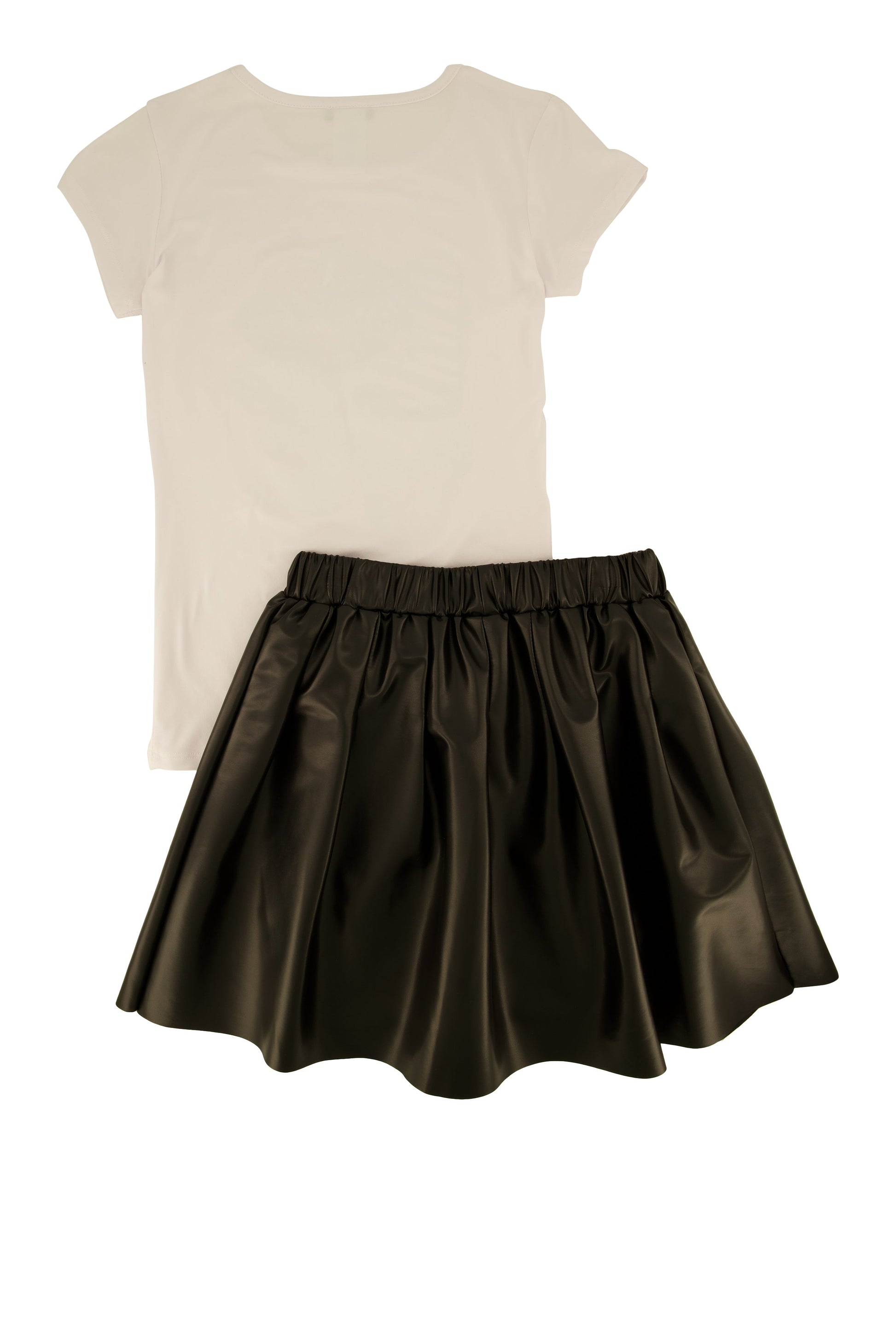 Girls Love Graphic Tee and Faux Leather Pleated Skirt