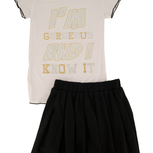 Girls Im Gorgeous And I Know It Tee and Pleated Skirt