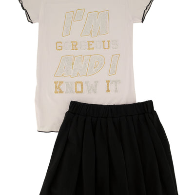Girls Im Gorgeous And I Know It Tee and Pleated Skirt