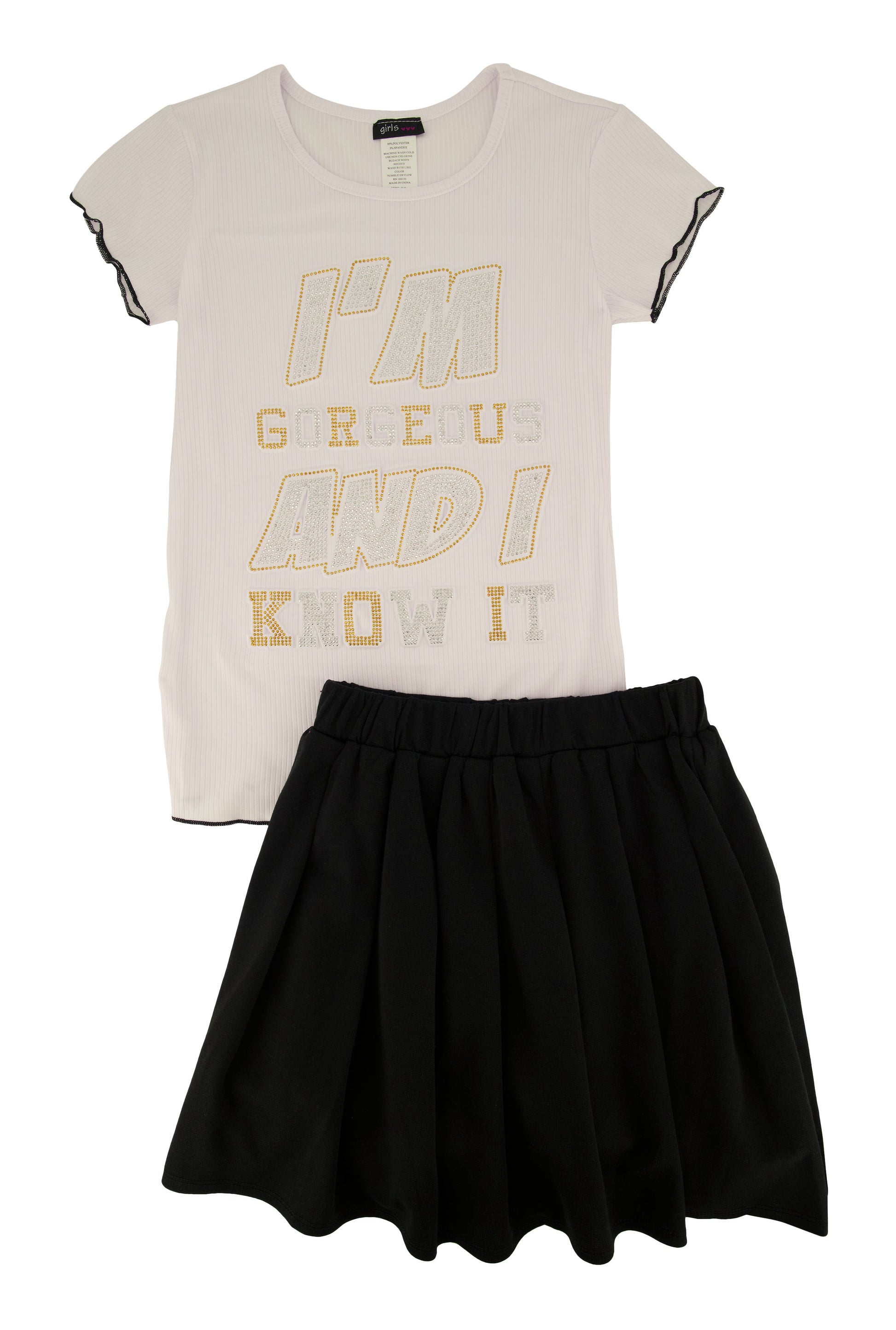 Girls Im Gorgeous And I Know It Tee and Pleated Skirt