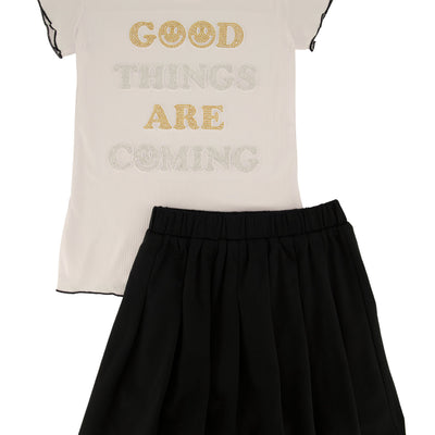 Girls Good Things Are Coming Tee and Pleated Skirt