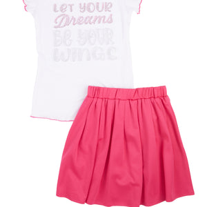 Girls Rhinestone 3D Graphic Top and Pleated Skirt
