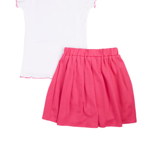 Girls Rhinestone 3D Graphic Top and Pleated Skirt