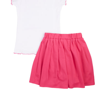 Girls Rhinestone 3D Graphic Top and Pleated Skirt