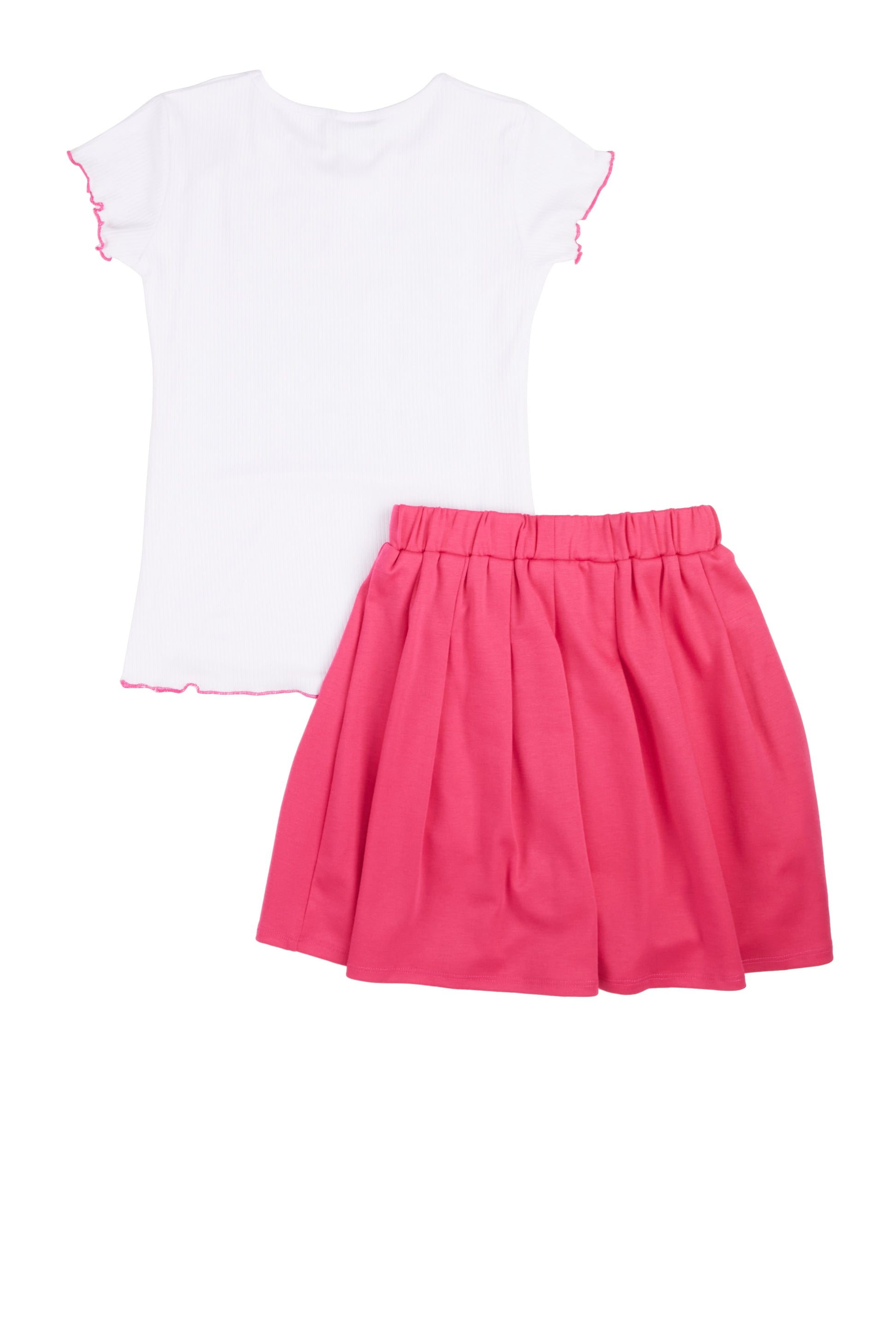 Girls Rhinestone 3D Graphic Top and Pleated Skirt