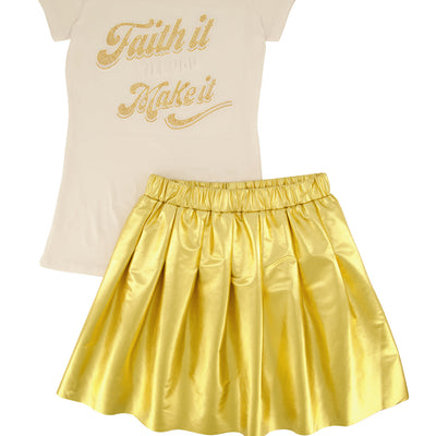 Girls Faith It Till You Make It Tee and Pleated Skirt