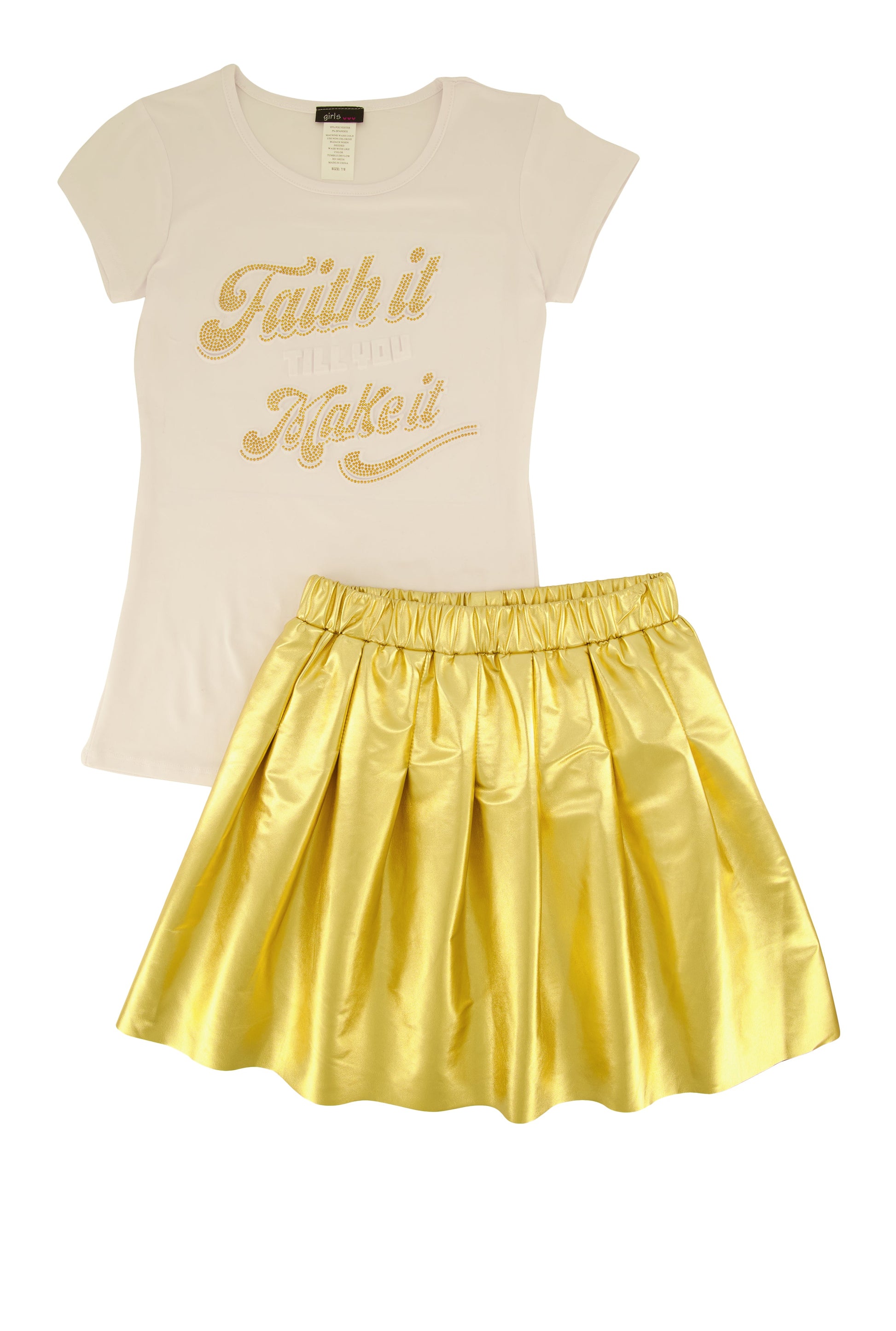Girls Faith It Till You Make It Tee and Pleated Skirt