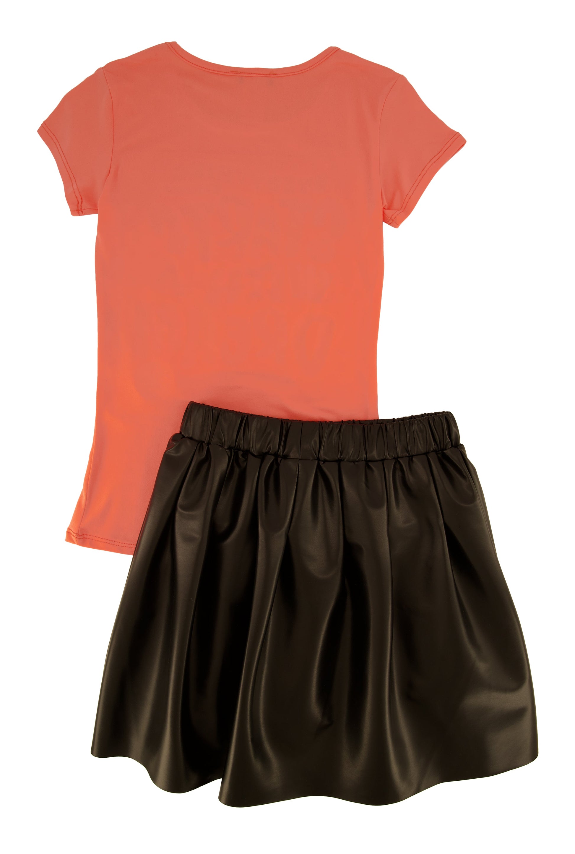 Girls Dream Graphic Top and Faux Leather Pleated Skort