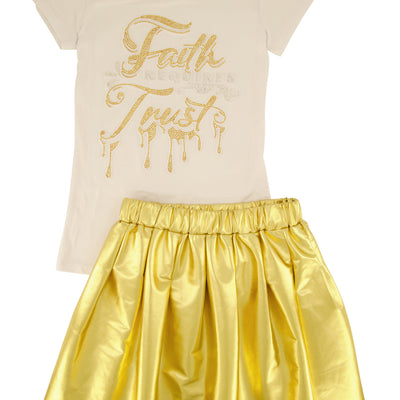 Girls Faith Requires Trust Top and Pleated Skirt