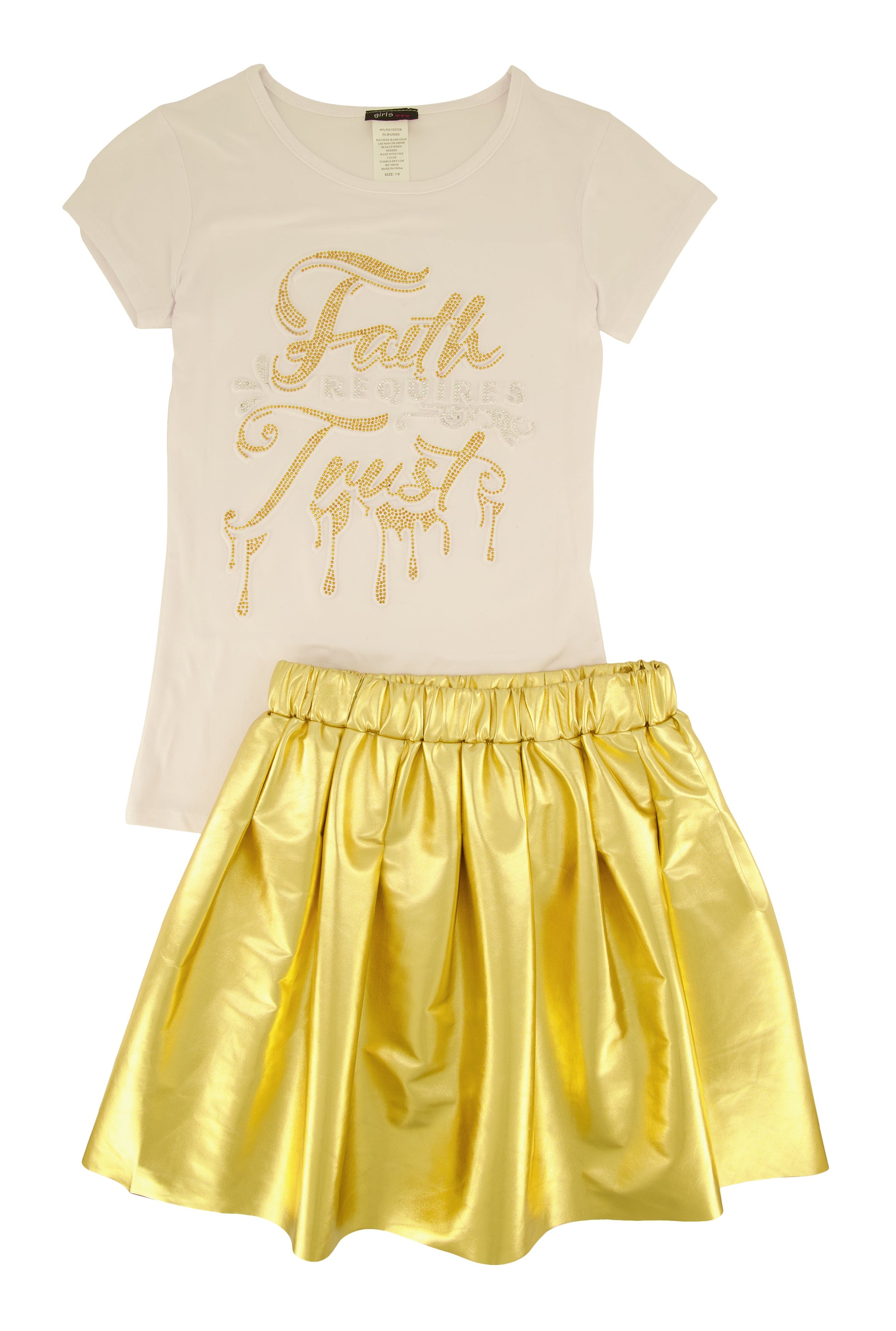 Girls Faith Requires Trust Top and Pleated Skirt