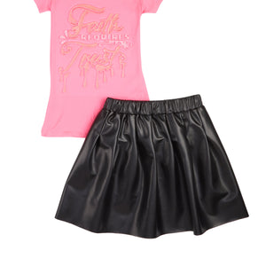 Girls Faith Requires Trust Top and Pleated Skirt