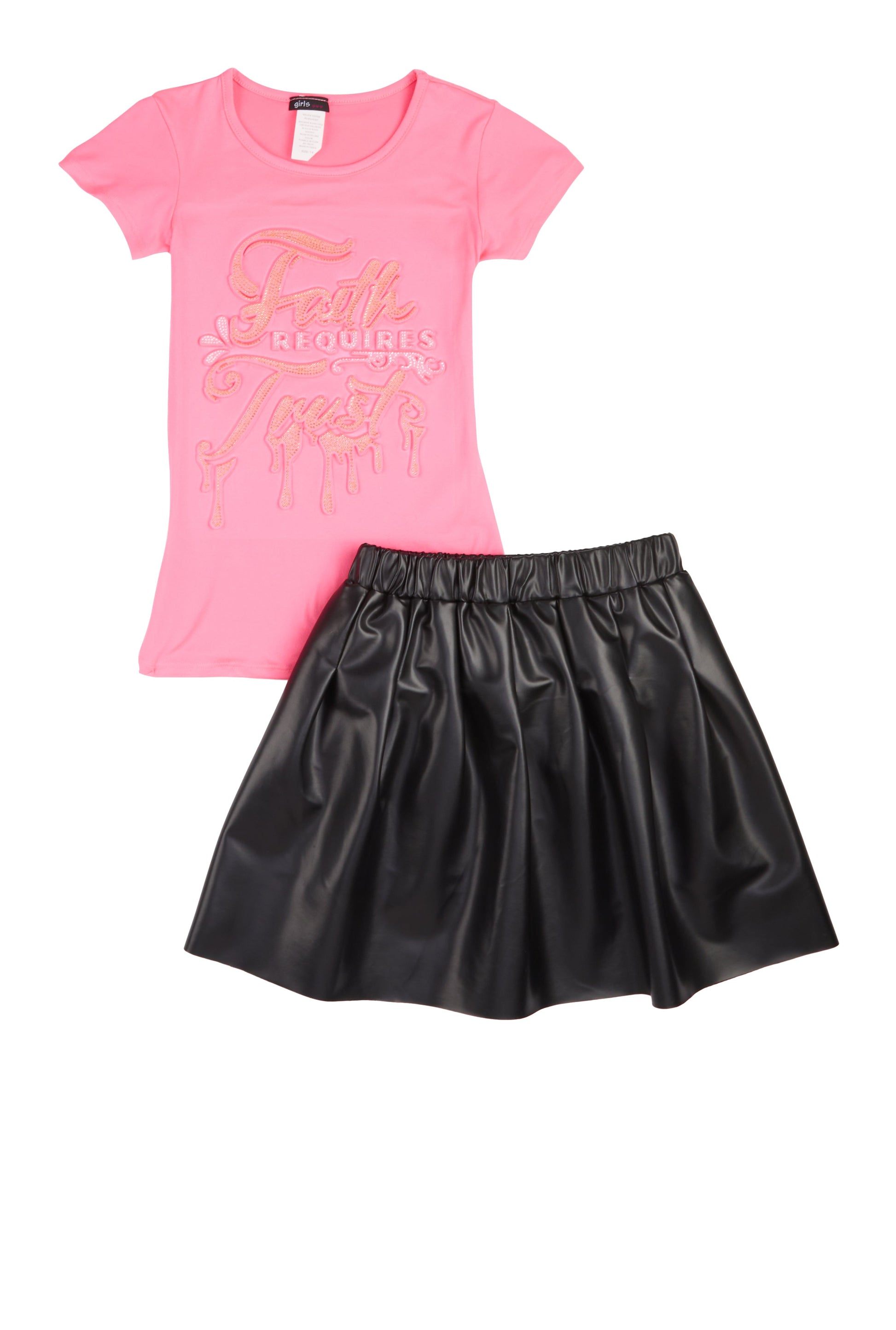 Girls Faith Requires Trust Top and Pleated Skirt
