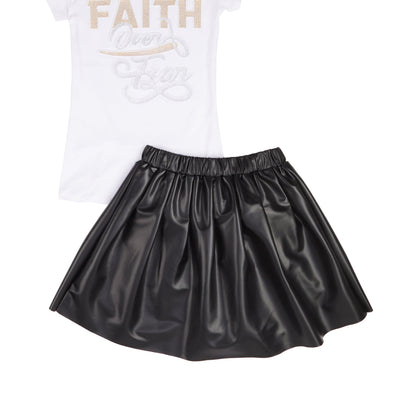 Girls Faith Over Fear Tee and Pleated Skirt