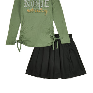 Girls Rhinestone Nope Not Today Top and Pleated Skirt
