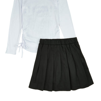 Girls Happiness Bear Rhinestone Graphic Top and Pleated Skirt