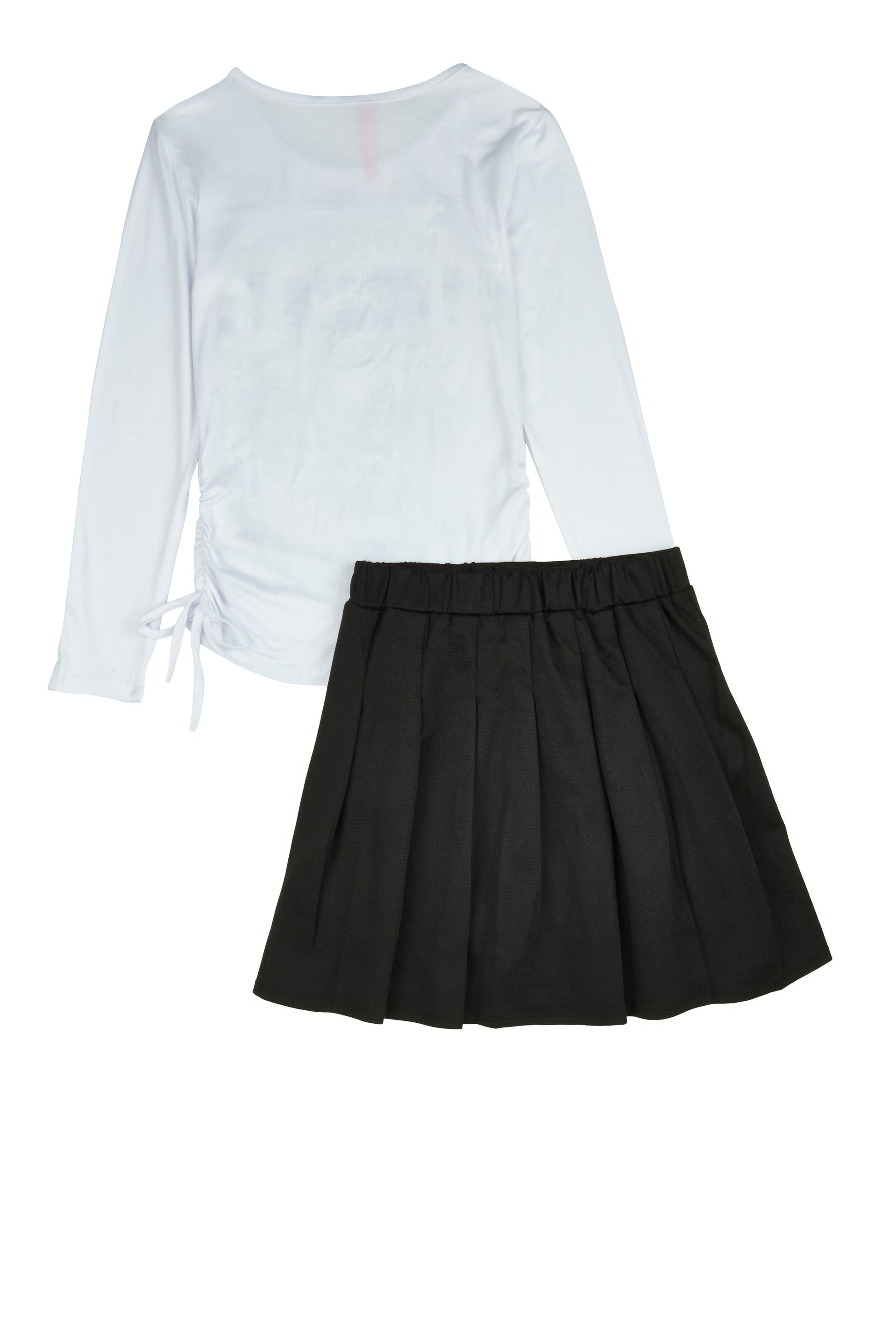 Girls Happiness Bear Rhinestone Graphic Top and Pleated Skirt