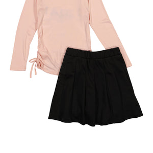 Girls Happiness Bear Rhinestone Graphic Top and Pleated Skirt