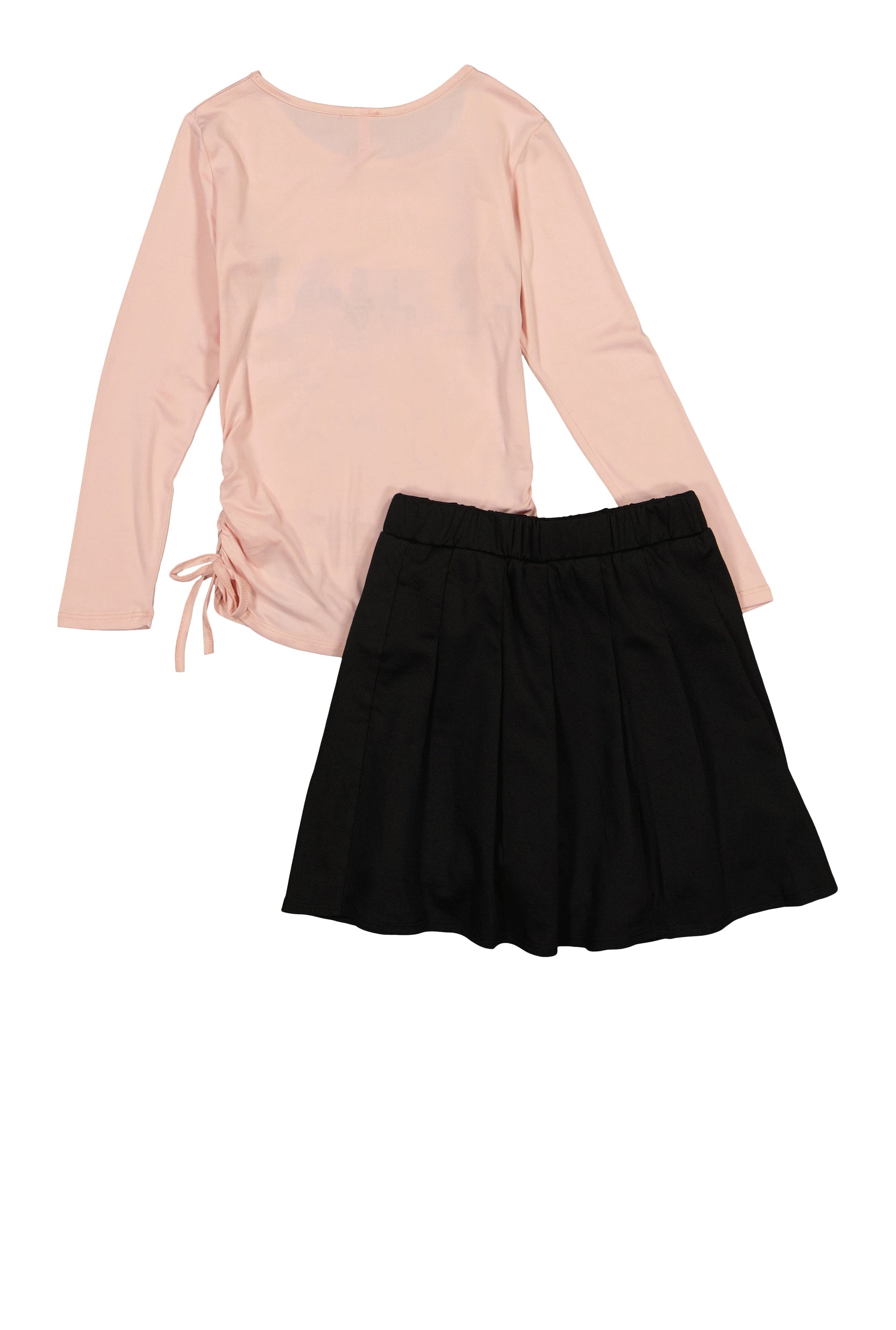 Girls Happiness Bear Rhinestone Graphic Top and Pleated Skirt