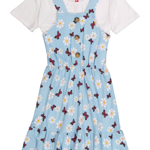 Little Girls Ribbed Butterfly Print and Short Sleeve Top