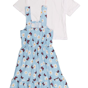 Little Girls Ribbed Butterfly Print and Short Sleeve Top