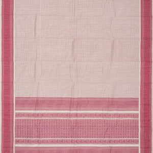 Off White Handloom Kanchi Cotton Saree With Checks & Dots