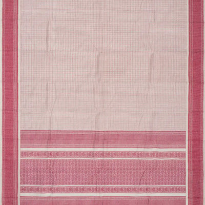 Off White Handloom Kanchi Cotton Saree With Checks & Dots