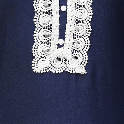 Ethnic Embroidered Straight Fit Kurta & Pants - Navy Blue