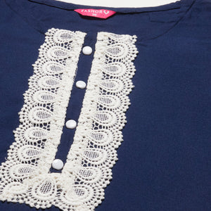 Ethnic Embroidered Straight Fit Kurta & Pants - Navy Blue