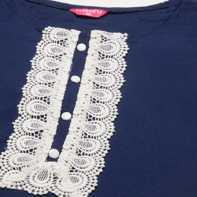Ethnic Embroidered Straight Fit Kurta & Pants - Navy Blue
