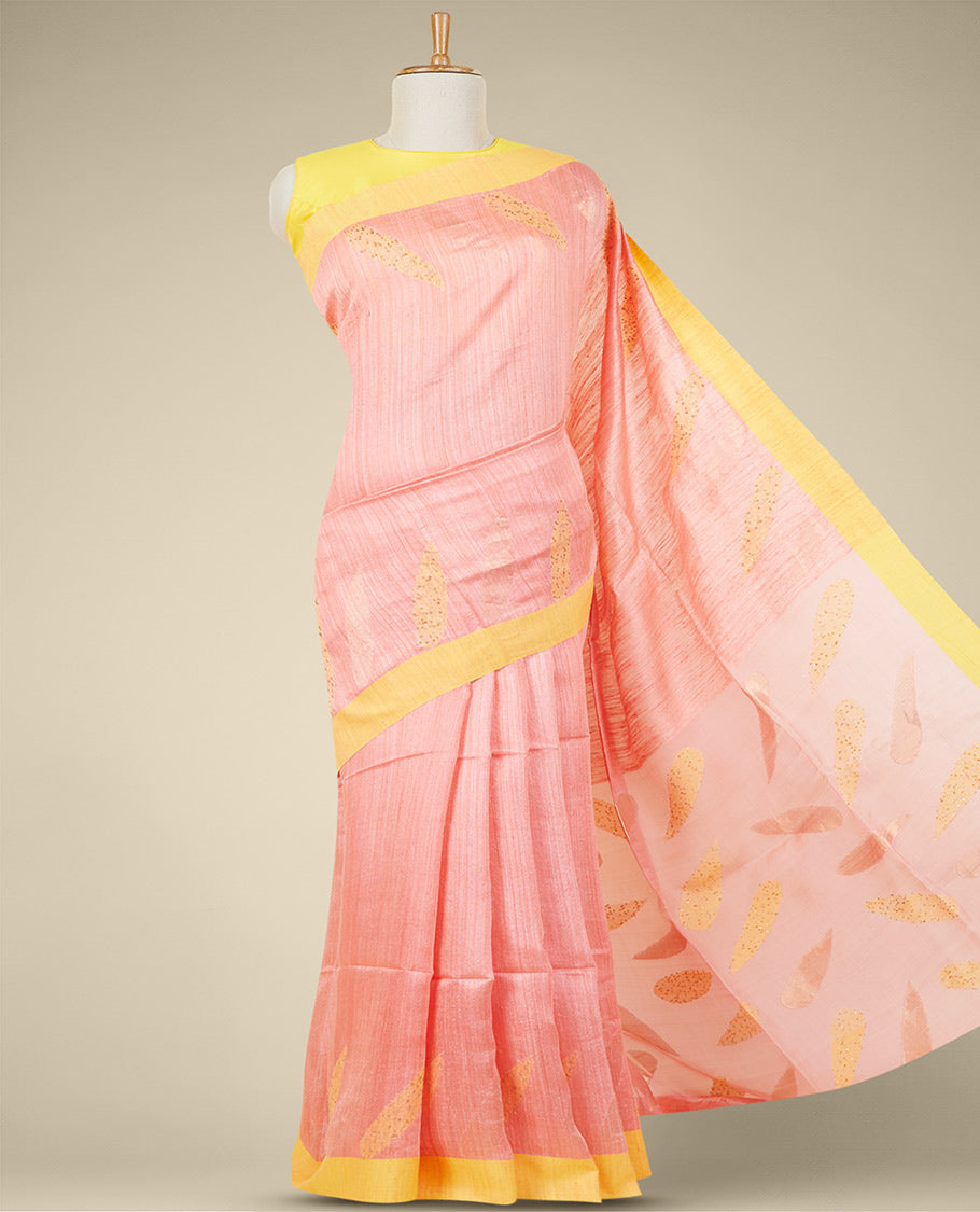 Pink  Handloom Tussar Saree