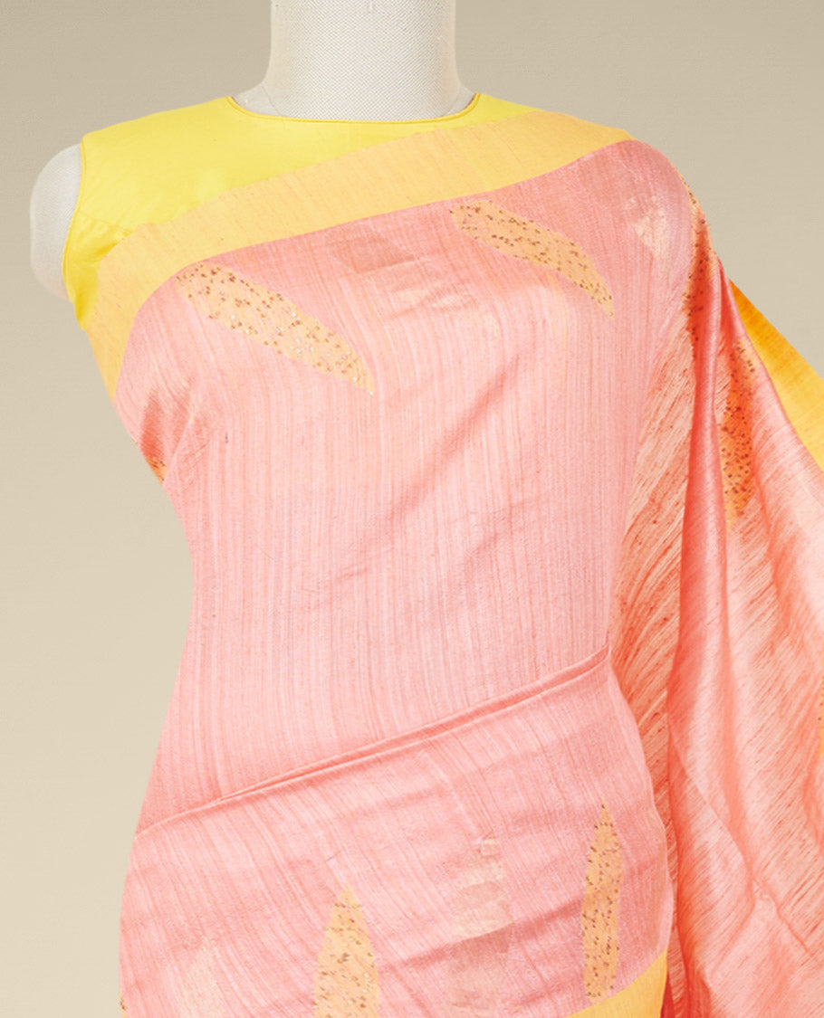 Pink  Handloom Tussar Saree