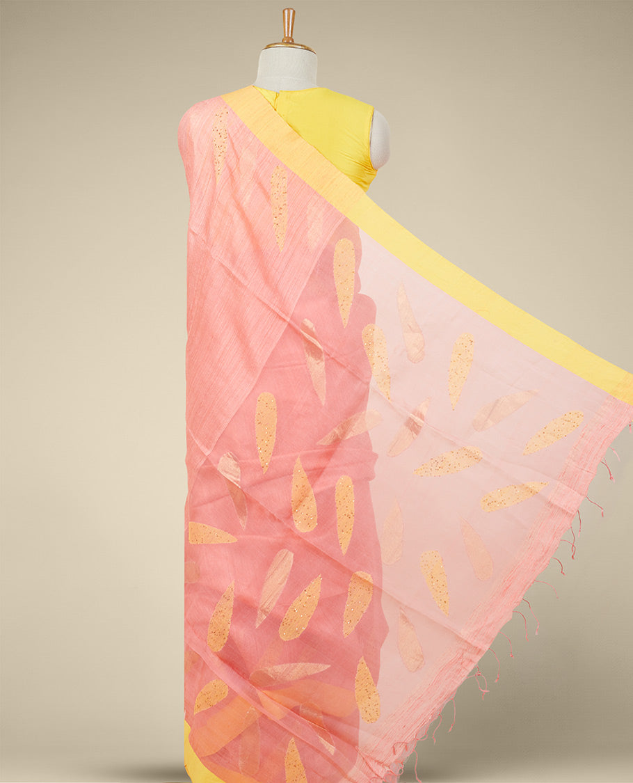 Pink  Handloom Tussar Saree