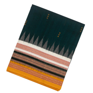 Bottle Green Handloom Orissa Cotton Saree With Button Buttas