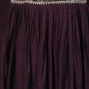 Floral Hand Embroidered Flared Maxi Dress - Deep Wine