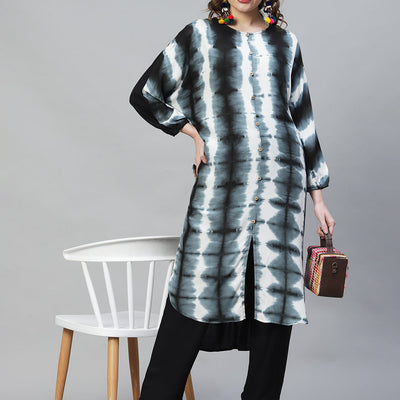 Tie-Dye Printed Straight Fit Kurta with Pants - Multi