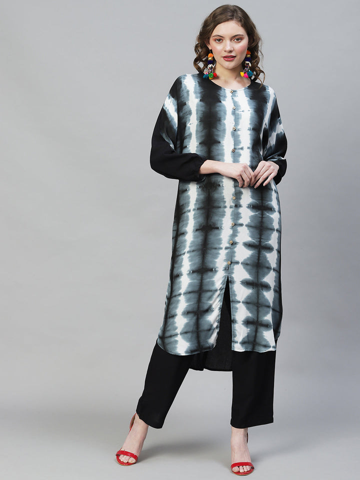 Tie-Dye Printed Straight Fit Kurta with Pants - Multi