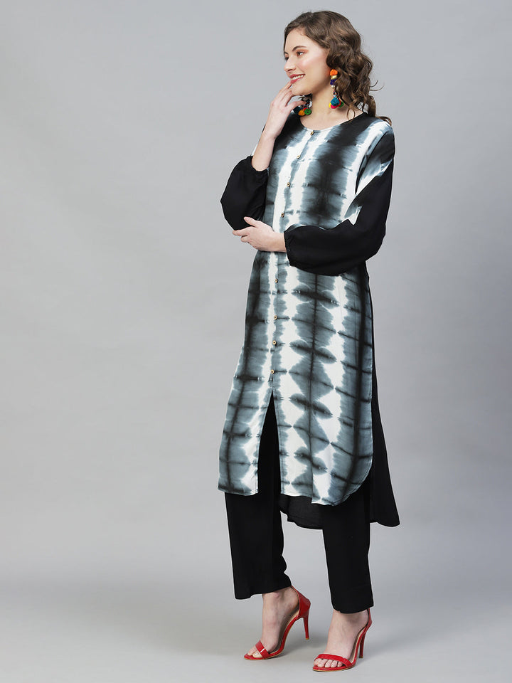 Tie-Dye Printed Straight Fit Kurta with Pants - Multi