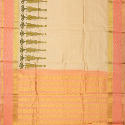 Taupe Handloom Chirala Silk Cotton Saree With Printed Floral Motifs